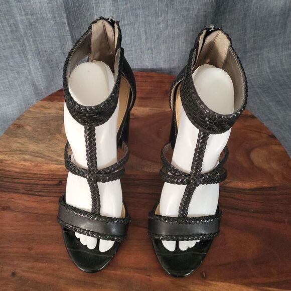 SAM EDELMAN Yordana Sandal Block Heel Braided Ankle Strap Black Women’s Size 9M - Picture 3 of 16